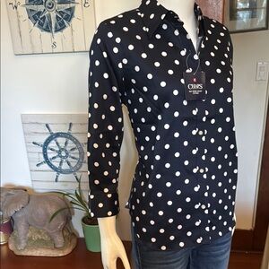 NWT chaps size small Chaps Blue  and White Polka Dot Shirt